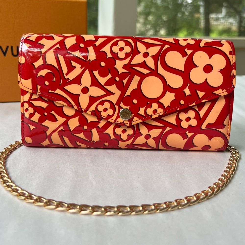 Louis Vuitton Red and Peach Monogram Vernis Chain Wallet